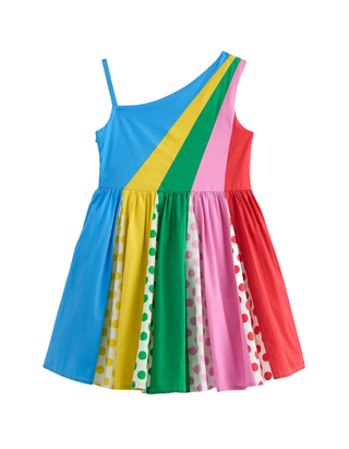 Mini Boden Girl's One Shoulder Woven Dress inMulti Spot