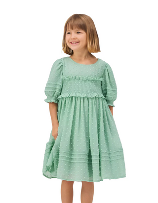 John Lewis Heirloom Collection Girl's Chiffon Dobby Dress in Green (Imperfect)