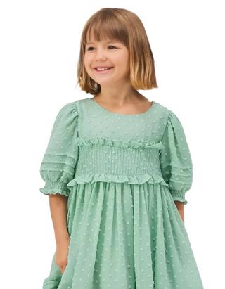 John Lewis Heirloom Collection Girl's Chiffon Dobby Dress in Green (Imperfect)