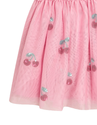 JOJO Maman Girl's Cherry Angel Sleeve Applique Tulle Party Dress in Pink