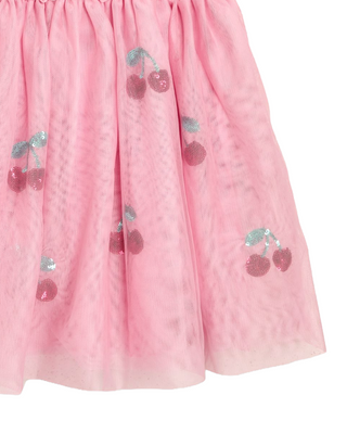 JOJO Maman Girl's Cherry Angel Sleeve Applique Tulle Party Dress in Pink