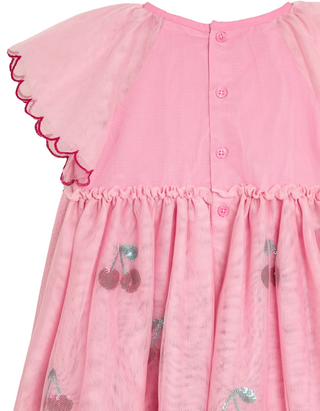 JOJO Maman Girl's Cherry Angel Sleeve Applique Tulle Party Dress in Pink