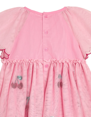 JOJO Maman Girl's Cherry Angel Sleeve Applique Tulle Party Dress in Pink