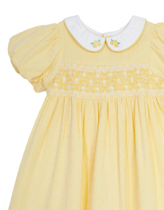 JOJO Maman Girl's Daisy Embroidered Peter Pan Smocked Party Dress in Yellow