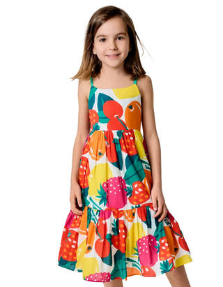 Mini Boden Girl's Aurelia Tiered Twirly Dress in Multi Giant Fruit