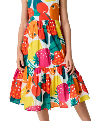 Mini Boden Girl's Aurelia Tiered Twirly Dress in Multi Giant Fruit