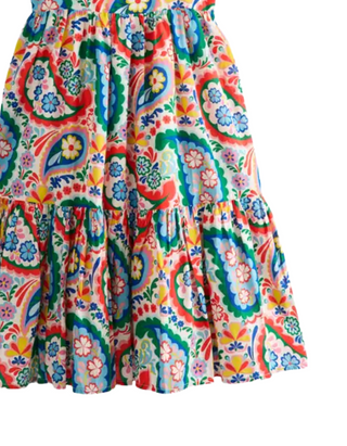 Mini Boden Girl's Aurelia Tiered Twirly Dress in Blue Multi Paisley