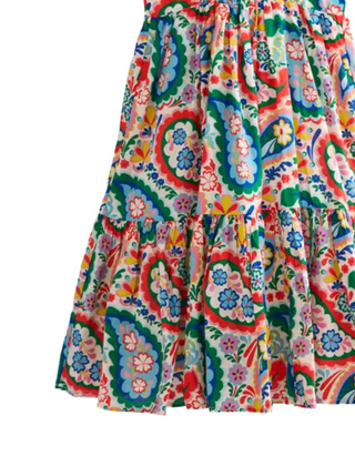 Mini Boden Girl's Aurelia Tiered Twirly Dress in Blue Multi Paisley