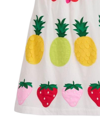 Mini Boden Girl's Cotton Strappy Applique Dress in Soft Ivory Fruit