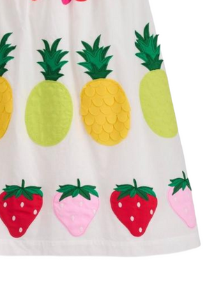 Mini Boden Girl's Cotton Strappy Applique Dress in Soft Ivory Fruit