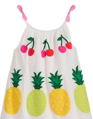Mini Boden Girl's Cotton Strappy Applique Dress in Soft Ivory Fruit