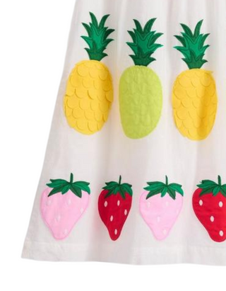 Mini Boden Girl's Cotton Strappy Applique Dress in Soft Ivory Fruit