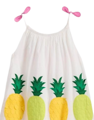 Mini Boden Girl's Cotton Strappy Applique Dress in Soft Ivory Fruit