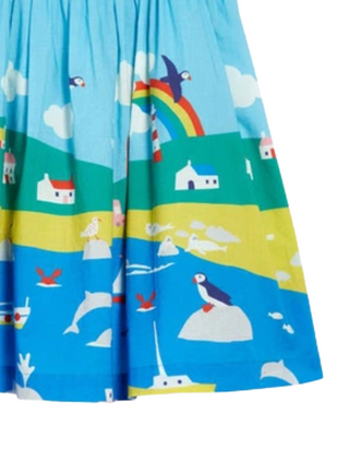 Mini Boden Girl's Smoked Sleeveless Sun Dress in Blue River Side