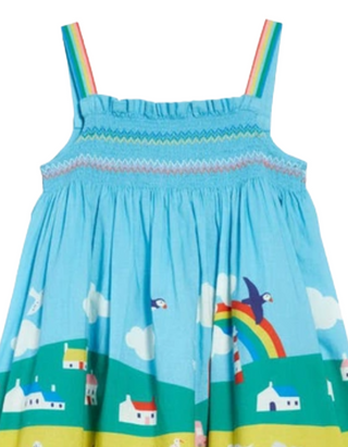 Mini Boden Girl's Smoked Sleeveless Sun Dress in Blue River Side