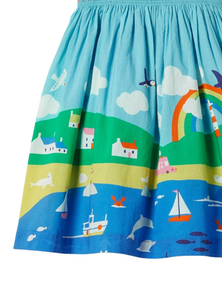 Mini Boden Girl's Smoked Sleeveless Sun Dress in Blue River Side