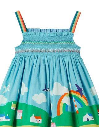 Mini Boden Girl's Smoked Sleeveless Sun Dress in Blue River Side