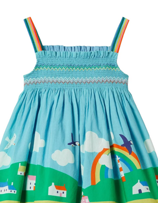 Mini Boden Girl's Smoked Sleeveless Sun Dress in Blue River Side (Imperfect)