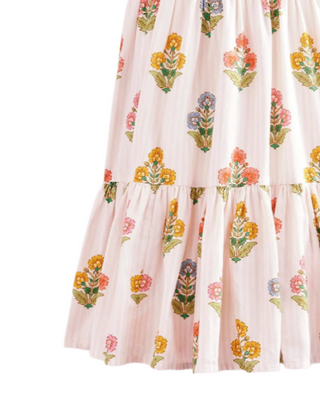 Mini Boden Girl's Tiered Twirly Sundress in Pink Woodblock Floral