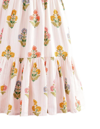 Mini Boden Girl's Tiered Twirly Sundress in Pink Woodblock Floral