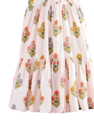Mini Boden Girl's Tiered Twirly Sundress in Pink Woodblock Floral