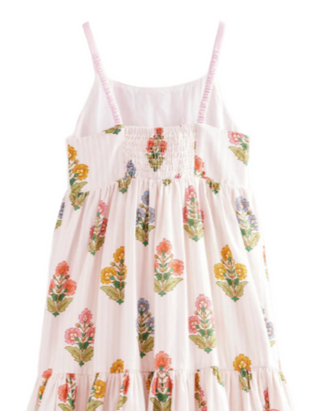 Mini Boden Girl's Tiered Twirly Sundress in Pink Woodblock Floral