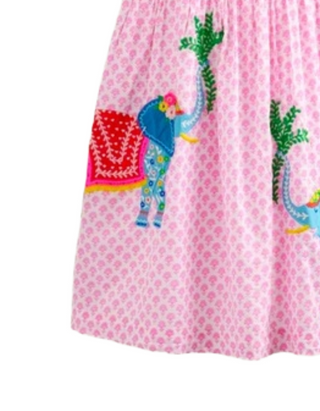 Mini Boden Girl's Applique Smocked Elephant Embroidered Dress in Pink