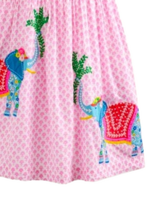 Mini Boden Girl's Applique Smocked Elephant Embroidered Dress in Pink