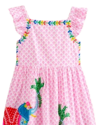 Mini Boden Girl's Applique Smocked Elephant Embroidered Dress in Pink