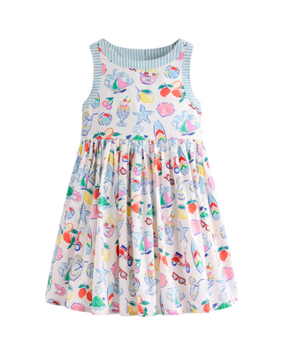 Mini Boden Girl's Harlow Back Detail Dress in Ivory Holiday Print