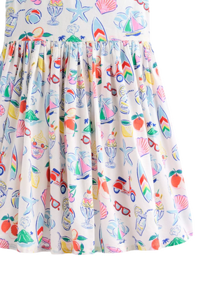 Mini Boden Girl's Harlow Back Detail Dress in Ivory Holiday Print