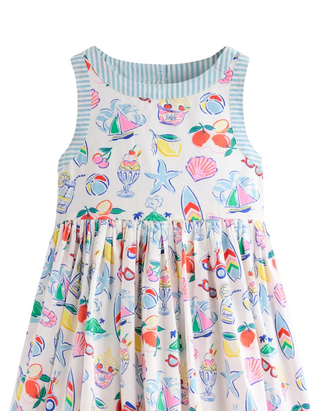 Mini Boden Girl's Harlow Back Detail Dress in Ivory Holiday Print