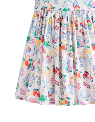 Mini Boden Girl's Harlow Back Detail Dress in Ivory Holiday Print