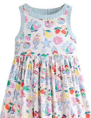 Mini Boden Girl's Harlow Back Detail Dress in Ivory Holiday Print