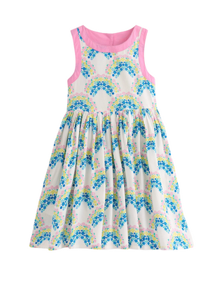 Mini Boden Girl's Harlow Back Detail Dress in Soft Ivory Rainbow Shells