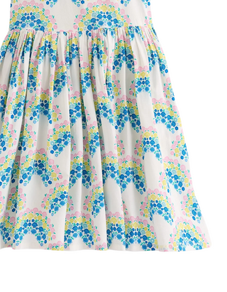 Mini Boden Girl's Harlow Back Detail Dress in Soft Ivory Rainbow Shells