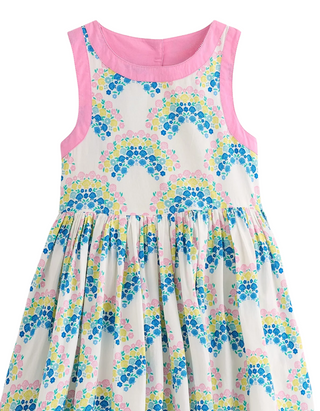 Mini Boden Girl's Harlow Back Detail Dress in Soft Ivory Rainbow Shells