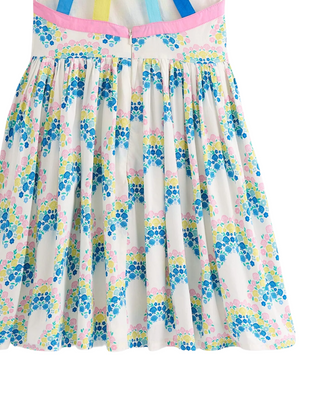 Mini Boden Girl's Harlow Back Detail Dress in Soft Ivory Rainbow Shells