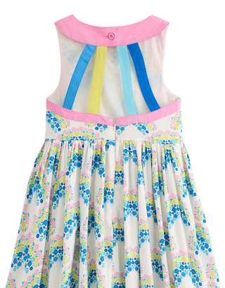 Mini Boden Girl's Harlow Back Detail Dress in Soft Ivory Rainbow Shells