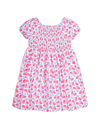Jojo Maman Bebe Strawberry Bloom Puff Sleeve Smocked Dress in Pink