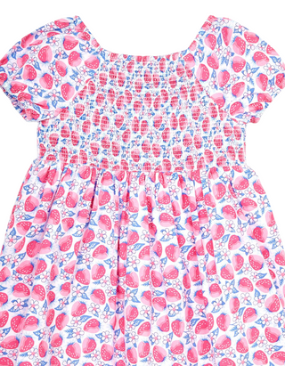 Jojo Maman Bebe Strawberry Bloom Puff Sleeve Smocked Dress in Pink