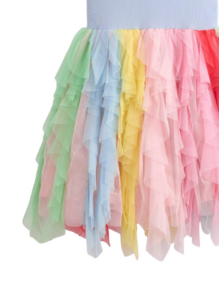 Mini Boden Girl's Jersey Tulle Dress in Misty Blue Rainbow