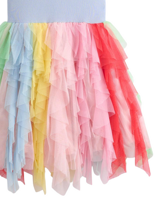 Mini Boden Girl's Jersey Tulle Dress in Misty Blue Rainbow