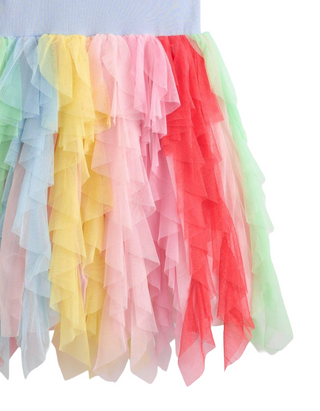 Mini Boden Girl's Jersey Tulle Dress in Misty Blue Rainbow