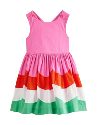 Mini Boden Girl's Cross-back Dress in Scallop Colourblock