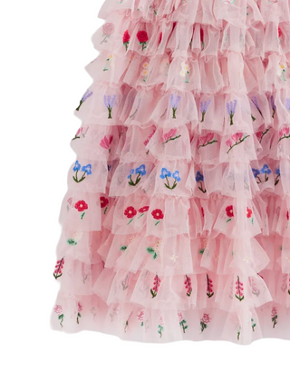 Mini Boden Girl's Embroidered Tulle Dress in Chalk Pink Flowers