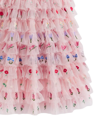 Mini Boden Girl's Embroidered Tulle Dress in Chalk Pink Flowers