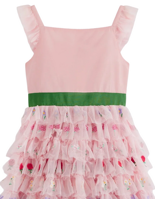 Mini Boden Girl's Embroidered Tulle Dress in Chalk Pink Flowers