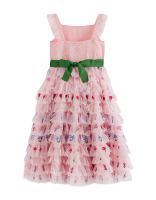 Mini Boden Girl's Embroidered Tulle Dress in Chalk Pink Flowers