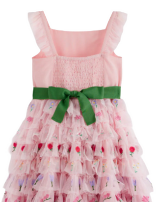 Mini Boden Girl's Embroidered Tulle Dress in Chalk Pink Flowers